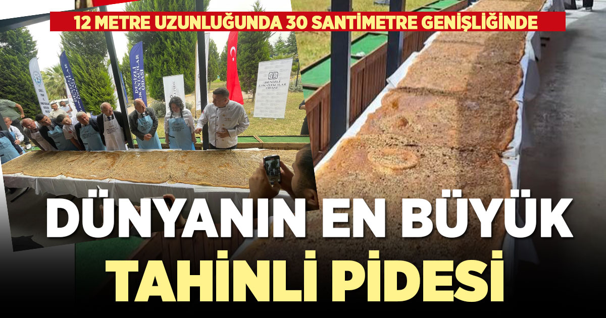 Denizli’de 12 metre 30 santimetreyle dünyanın en büyük ballı, cevizli tahinli pidesi yapıldı