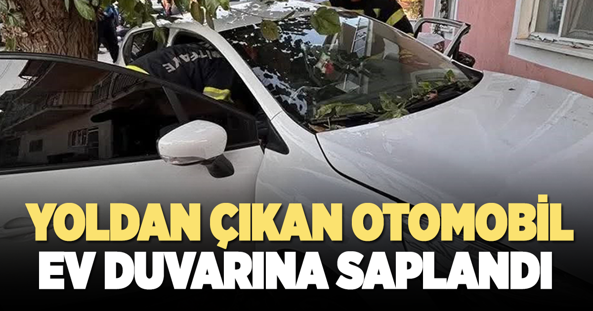 Denizli’de yoldan çıkan otomobil önce ağaca sonra eve çarptı