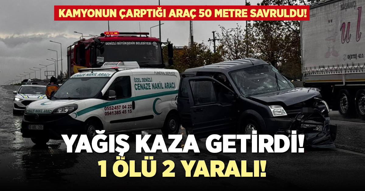 Kamyonun çarptığı araç 50 metre savruldu!
