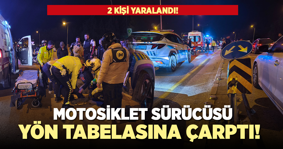 Direksiyon kontrolünü kaybeden sürücü yön levhasına çarptı: 2 yaralı