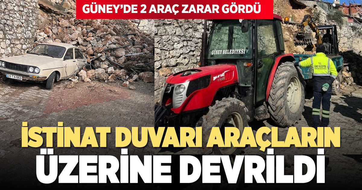 Çöken istinat duvarı iki aracı yuttu