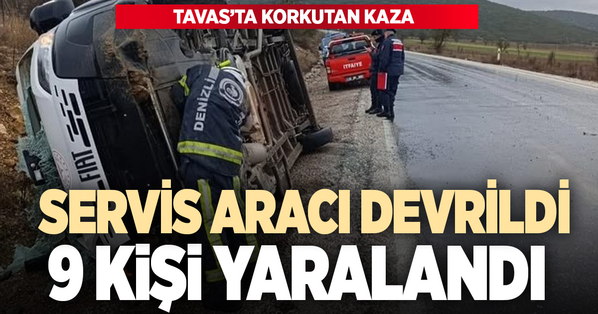 Tavas’ta servis aracı yan yattı; 9 yaralı
