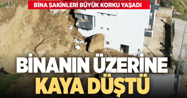 İnşaat kazısında kopan dev kaya parçası yanındaki binada hasara yol açtı