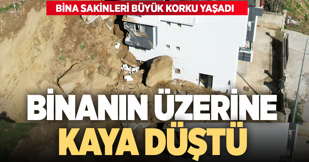 İnşaat kazısında kopan dev kaya parçası yanındaki binada hasara yol açtı