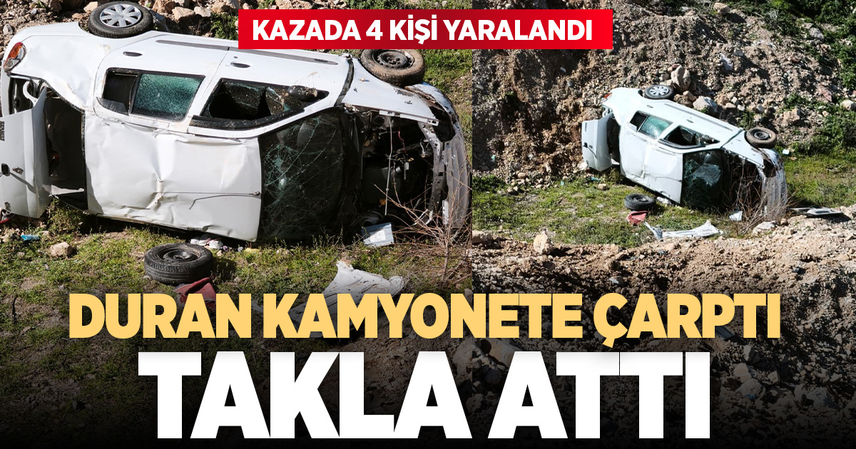 Emniyet şeridindeki kamyonete çarpan otomobil boş araziye uçtu: 4 yaralı