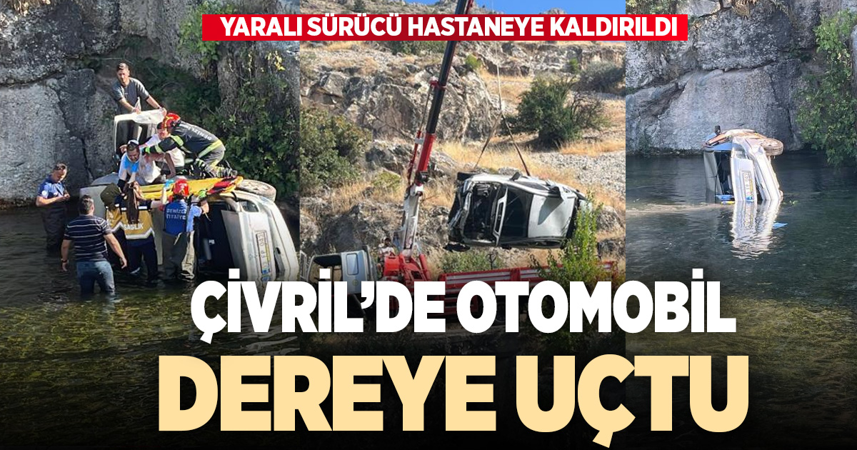 Çivril'de otomobil dereye uçtu, sürücü yaralandı